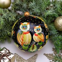 Hand painted Christmas ball 8-8.5 cm with pair of owls motif