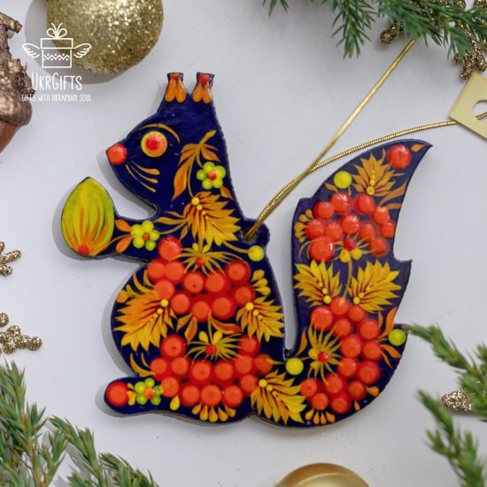 Wooden animal Christmas ornaments squirrel, rabbit and hedgehog