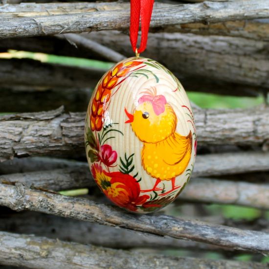 Hand painted Ukrainian Easter Pysanka egg, made of wood