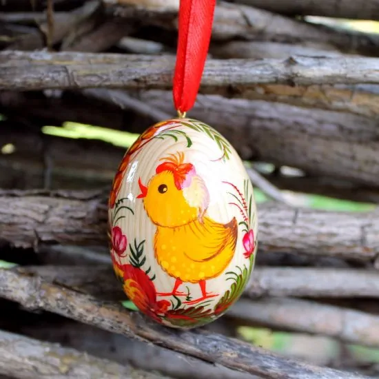Hand painted Ukrainian Easter Pysanka egg, made of wood