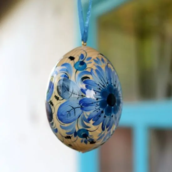 Ukrainian hand painted eggs, Easter tree wooden decorations