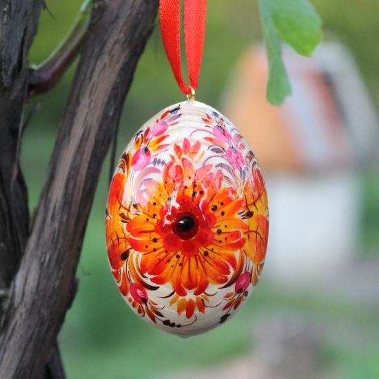 Orange Easter egg - painted ukrainian pysanky