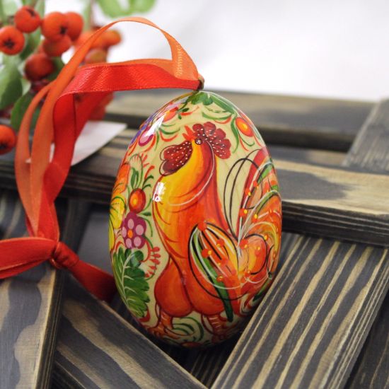 Ukrainian Easter egg with the rooster, traditional hand painted