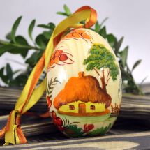 Ukrainian Easter egg with the house pattern, rustic hand painted
