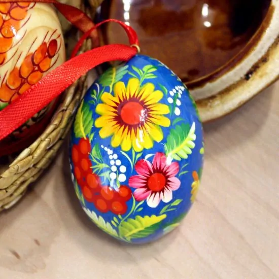 Traditional ukrainian Easter egg painted with rooster