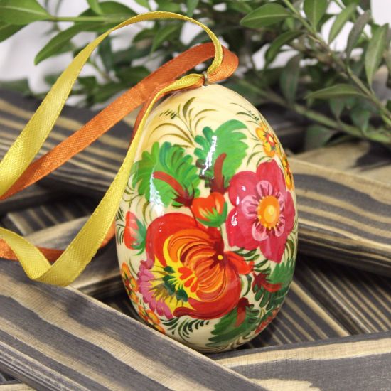 Ukrainian Easter egg with the house pattern, rustic hand painted
