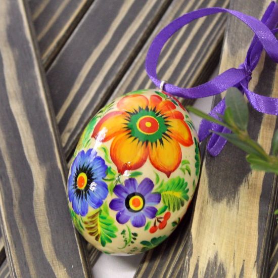 Tenderly painted ukrainian eggs wooden Easter decorations