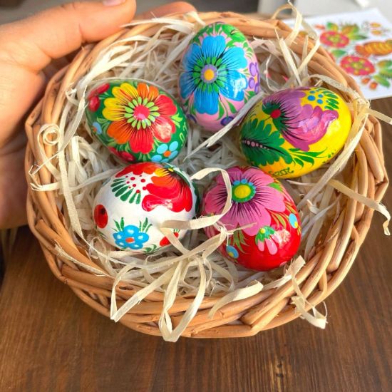 Osterkörbchen mit kleinen Ostereiern 5 St - Ukrainisches Kunsthandwerk - Ostergeschenk