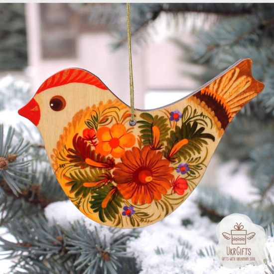Ukrainian Easter handicrafts ornament Bird wooden hand painted