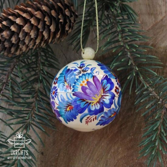 White-blue Christmas bauble hand-painted - 5.5cm