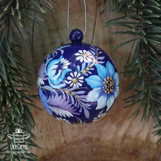 Blau Weihnachtskugel mit filigranem Blütenmuster handgemacht- Kunsthandwerk 5.5 cm