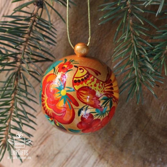 Exklusive Weihnachtskugel handbemalt mit Golde-rotem Muster, 5.5cm