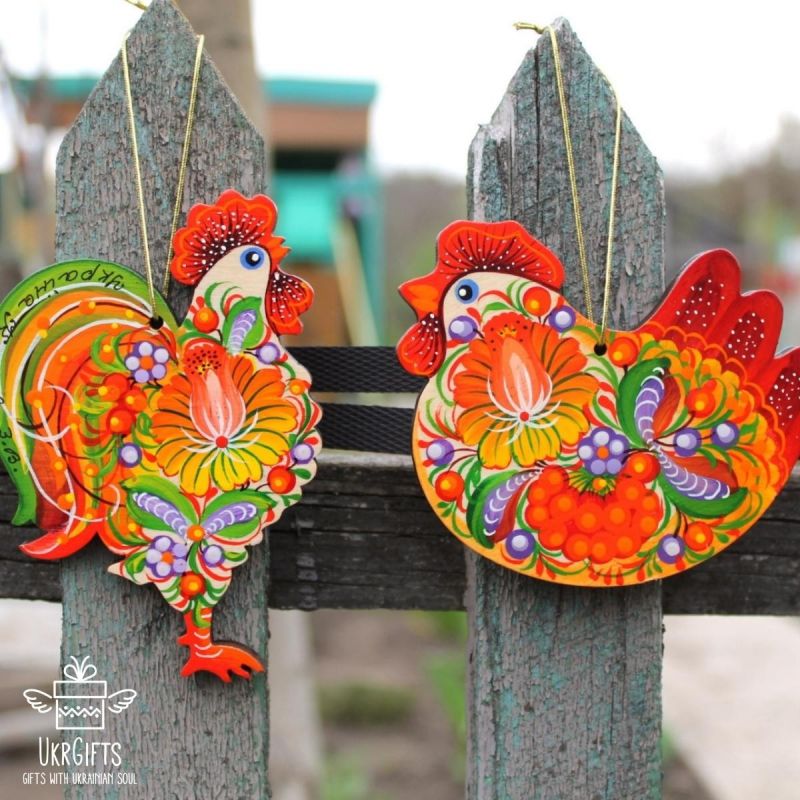 Buy Rooster Christmas Ornaments Made of Wood and Hand Painted Chicken  Christmas Decorations Ukrainian Traditional Handmade in Petrykivka Style  Online in India 