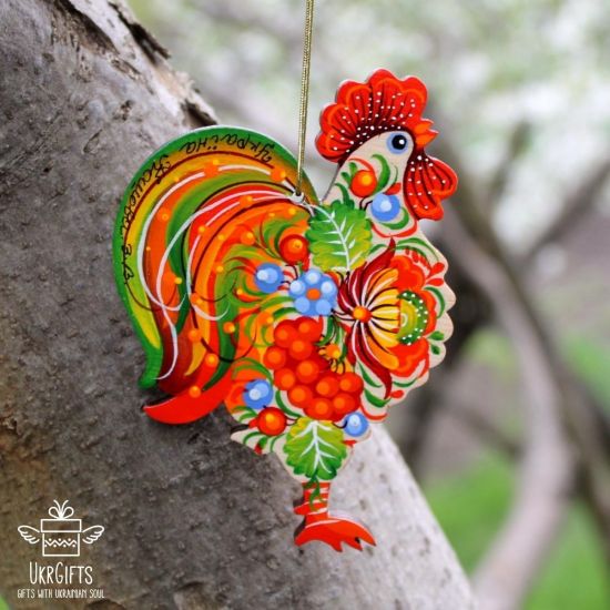 Wooden Rooster ornament - Handpainted in Ukraine