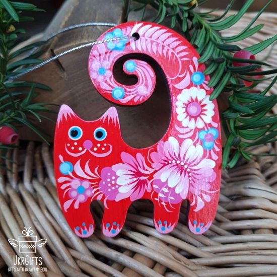 Cat wooden Christmas ornament,  gift idea for cat lovers