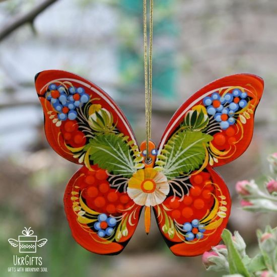 Handgedertigter Christbaumschmuck aus Holz- Schmetterling nach ukrainischer Malerei