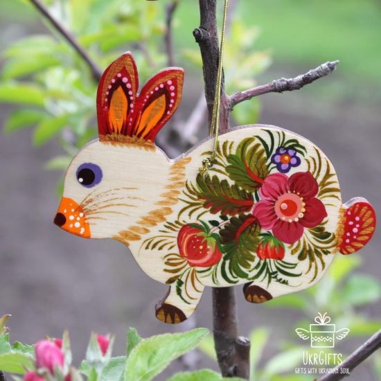 Easter bunny ornaments - tree wooden decorations