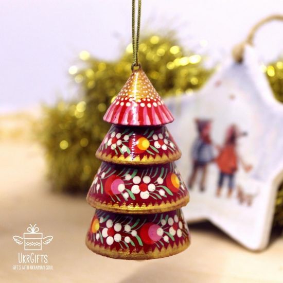 Wooden christmas bell shaped as christmas tree, handmade