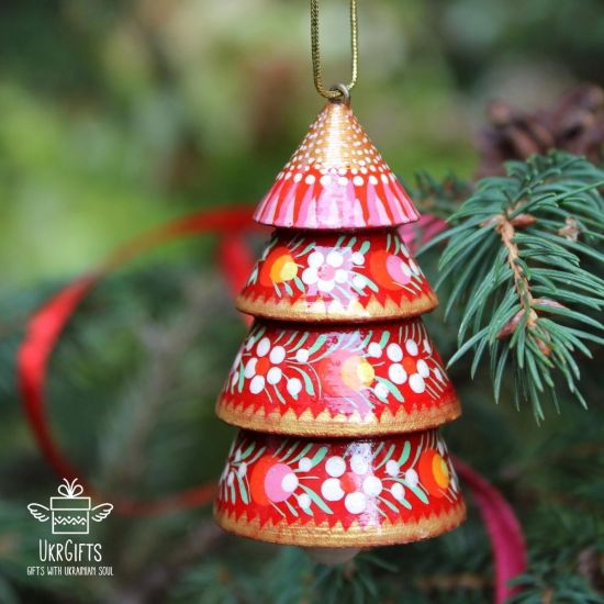 Wooden christmas bell shaped as christmas tree, handmade