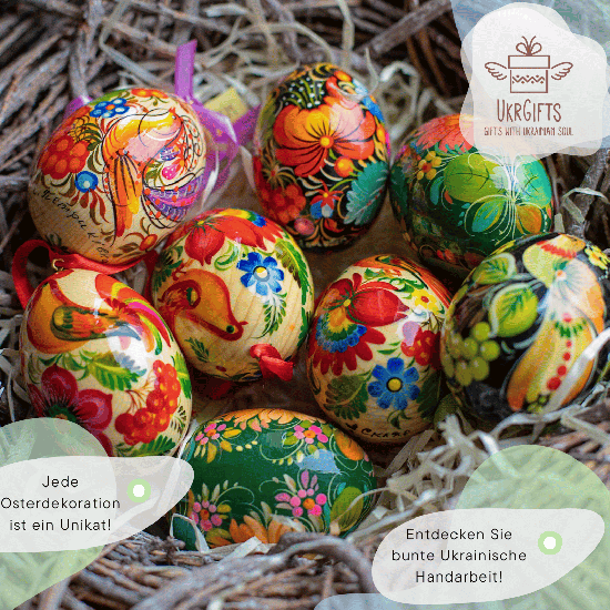 Hand painted Easter egg with bird - wooden ukrainian pysanka