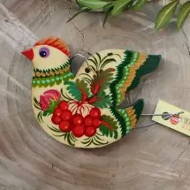 Easter wooden ornaments Bird with ukrainian Petrykivka painting 