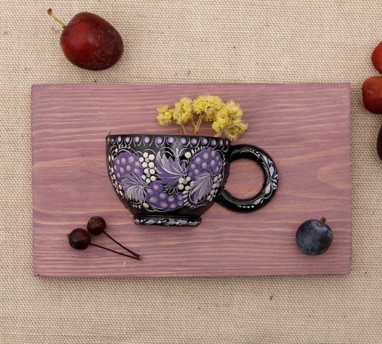 Kitchen wall art, small wooden cup for dry flowers, handmade
