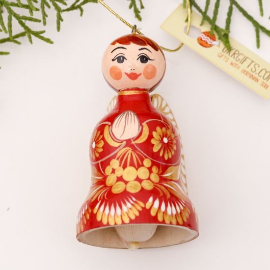 Red golden Christmas ornaments Angel and bell