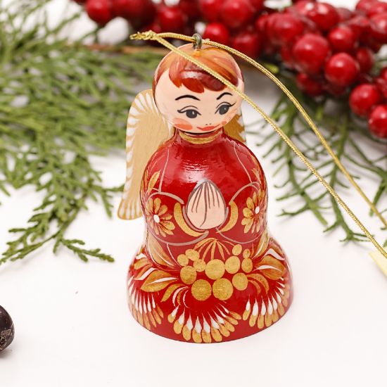 Rot-goldener Weihnachtsschmuck Engel und Glöckchen Weihnachtsdeko 