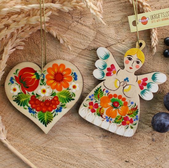Rustic Christmas ornamnets Angel and heart decoration
