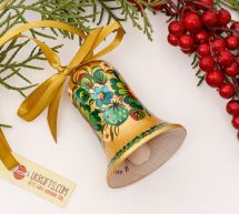 Wooden Christmas bell, gold and green