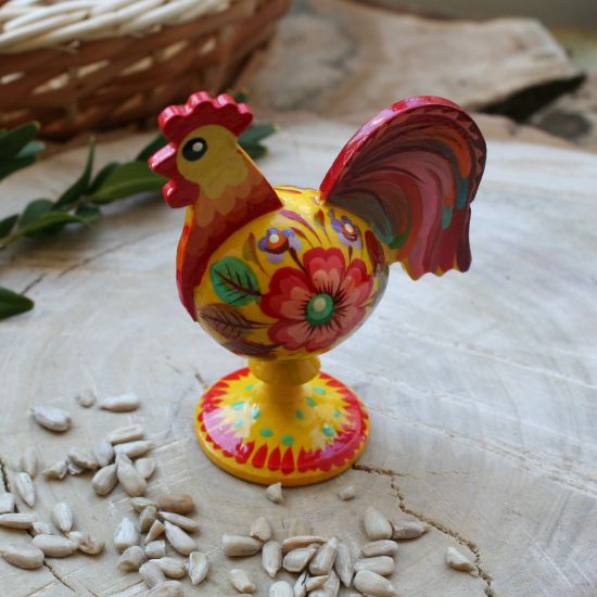 Rooster decoration made of wood and hand painted