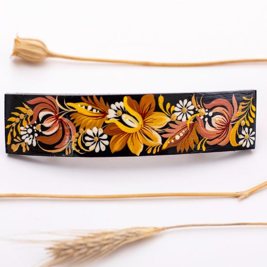 Haarspange aus Holz mit Ukrainischem Blumenmuster - Folkloristischer Haarschmuck